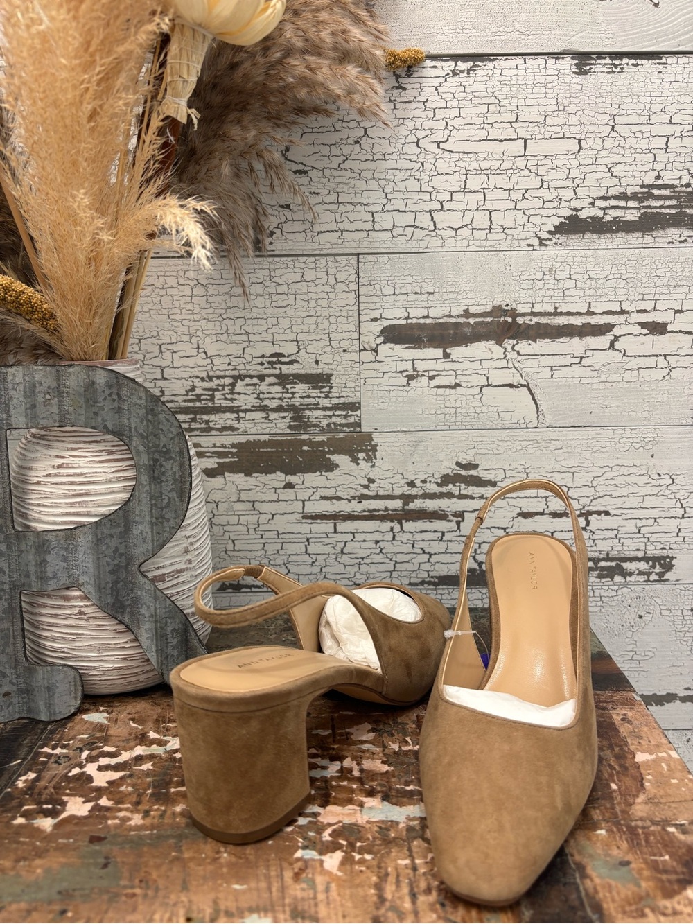 Ann Taylor New Tan Suede Slingback Block Heel Mules